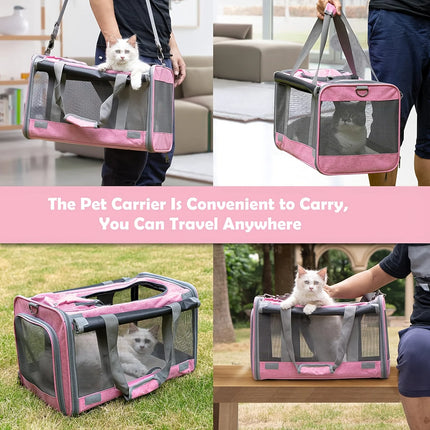 Soft-Sided Pet Carrier for Large & Medium Cats - Polyester, Beige/Gray/Black/Pink/Blue
