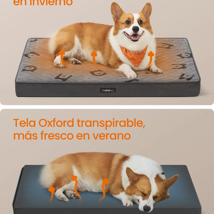 Feandrea Orthopedic Dog Bed - Washable Crate Mattress, Waterproof TPU, 91x68cm, Dove Grey