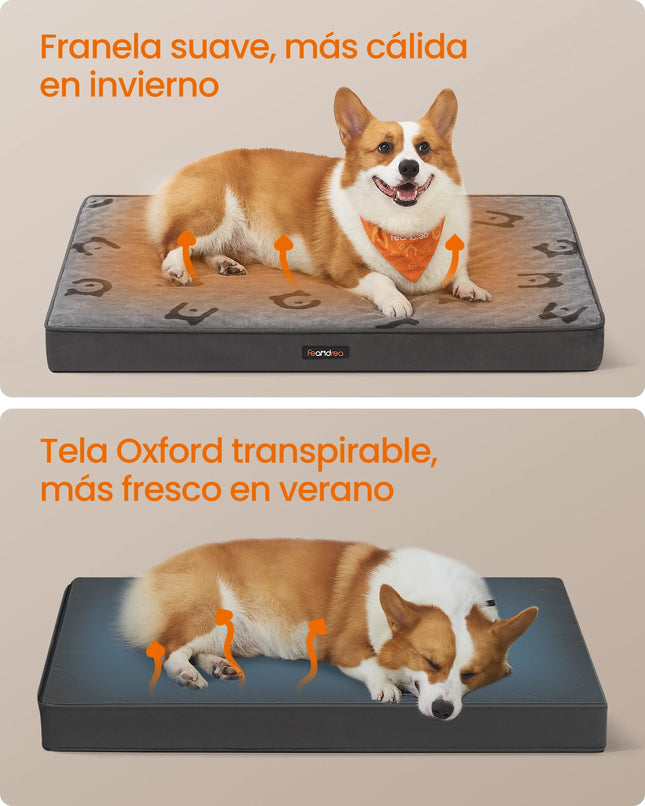 Feandrea Orthopedic Dog Bed - Washable Crate Mattress, Waterproof TPU, 91x68cm, Dove Grey