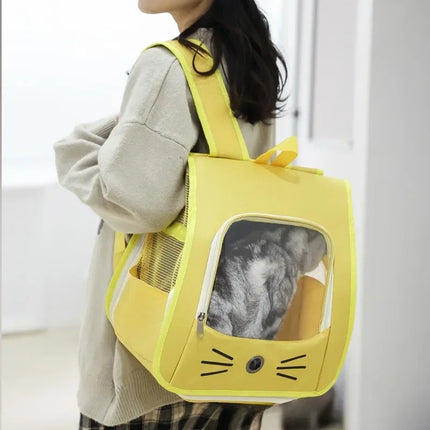 Oxford Cat Carrier Backpack - 35x35x25cm, Breathable Portable Shoulder Bag, Gray/Blue/Yellow/White