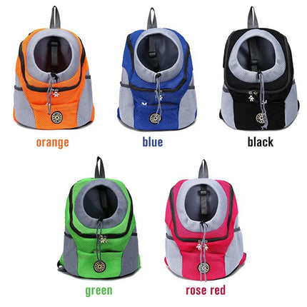 Portable Double Shoulder Pet Dog Carrier Backpack - S/M/L, Breathable, Orange Red/Blue