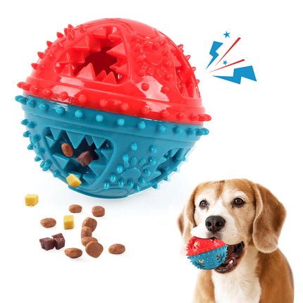 Dog Chew Toy - Rubber Teeth Grinding & Treat Dispensing Ball with Bell