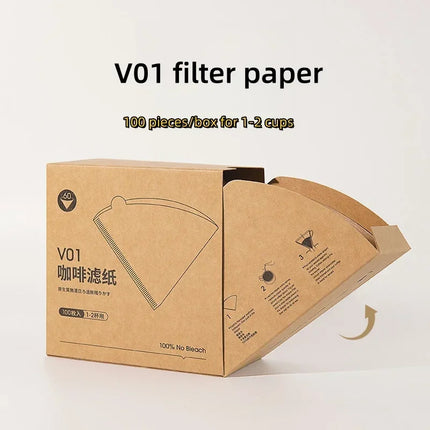 100Pcs Coffee Filter Paper Hand-brewed Coffee Special Conical Wood Pulp Portable Pull-out Drip Filter Paper Household Cafe Tools