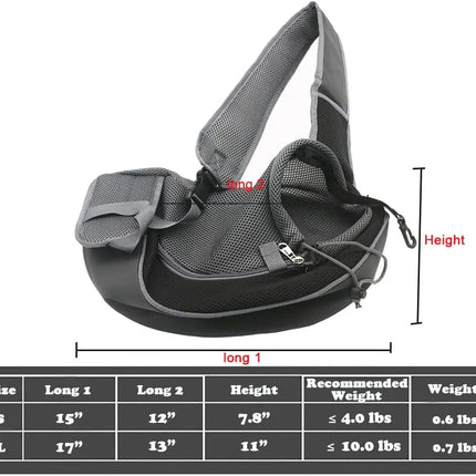 Hands-Free Pet Sling Carrier - S/L, Safety Hook, Large Zipper Pocket, Breathable Mesh, Fuchsia/Red/Black/Blue
