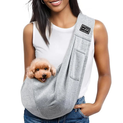 Polyester Hands-Free Dog Sling Carrier Purse - up to 7.5kg, Pocket & Safety Harness, Gray