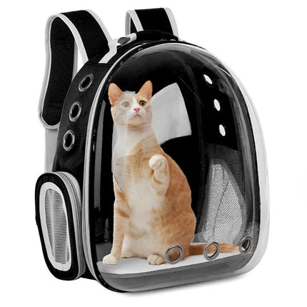 Transparent Space Capsule Pet Backpack - 35x25x42cm, 9 Vents, Side Pocket, Black