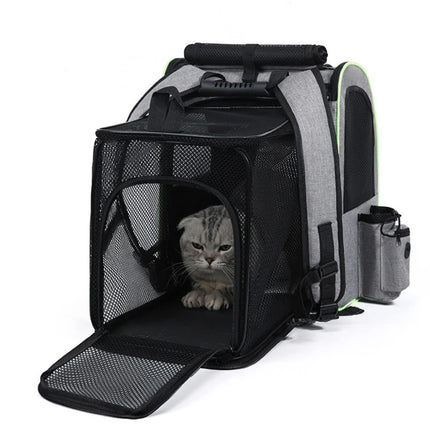 Expandable Cat Carrier Backpack - 62x34x43cm, Shade Cover, Steel Wire Frame, Black/Dark Gray/Grayish Green