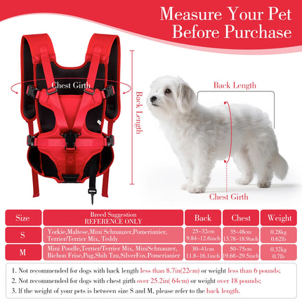 Adjustable Dog Chest Carrier Backpack - Breathable Nylon, S/M up to 8kg, Hiking & Camping