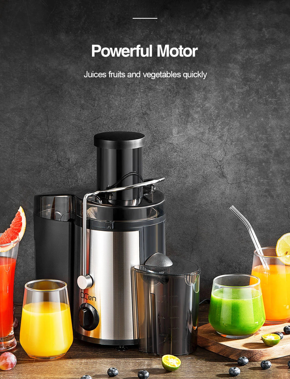Juicer Machine, 500W Centrifugal Juicer Extractor with Wide Mouth 3” Feed Chute for Fruit Vegetable, Easy to Clean, Stainle
