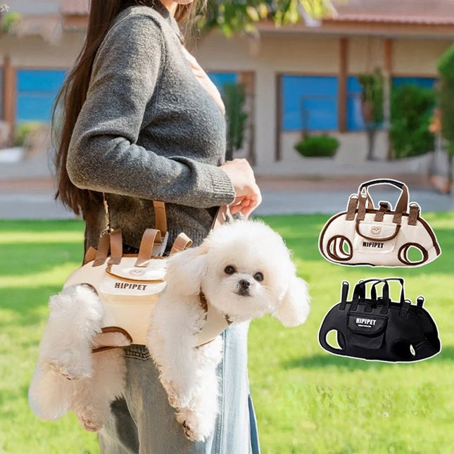 Diagonal Pet Carrier Bag - Spine-Friendly Crossbody, 2-11.5kg, Black/Brown