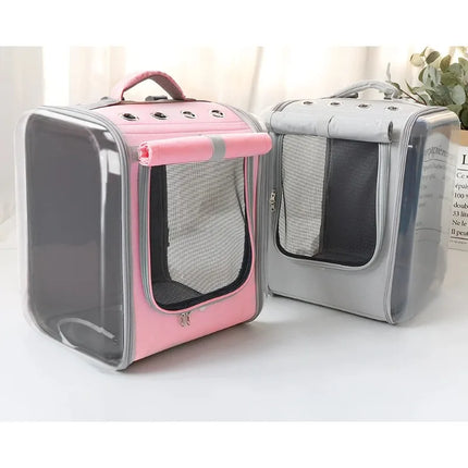 Eco-Friendly Cotton Pet Carrier Backpack - Belt Closure, S/M/L, Pink/Grey