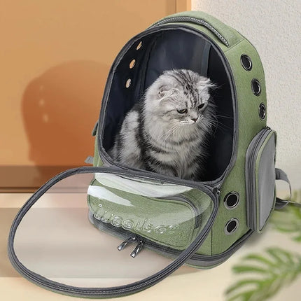 Breathable Nylon Pet Cat Carrier Bag - Outdoor Travel Backpack, 42x27x34cm, Green/Grey/Khaki