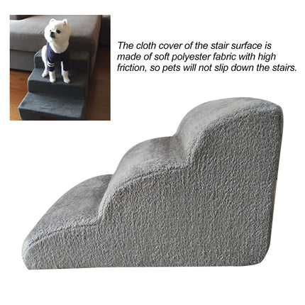 3-Tier Dog Stairs - Non-Slip Memory Foam Pet Steps, Removable & Washable Cover