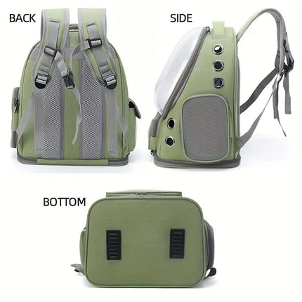 180° Transparent Bubble Pet Carrier Backpack - Breathable Oxford, Army Green/Brown/Gray
