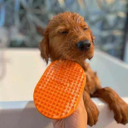 Dog Bath & Grooming Brush with Rubber Bristles - Adjustable Ring Handle for Dogs & Cats