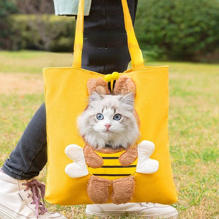 Cartoon Canvas Pet Shoulder Tote Bag - L(0-4kg) / XL(4-8kg), Green/Blue/Yellow
