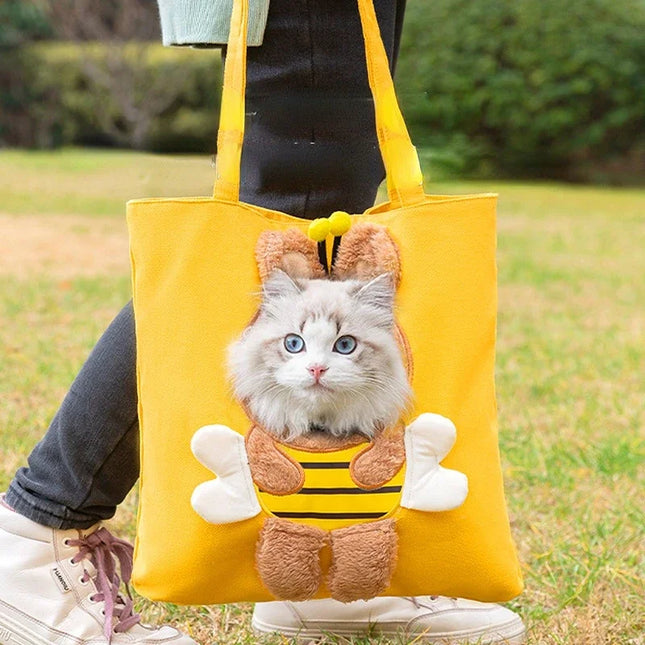 Cartoon Canvas Pet Shoulder Tote Bag - L(0-4kg) / XL(4-8kg), Green/Blue/Yellow