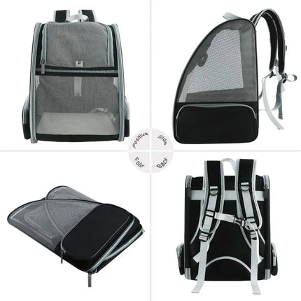 Foldable Breathable Pet Cat Carrier Bag - Outdoor Travel Backpack, 32x28x41cm, Grey/Pink/Black
