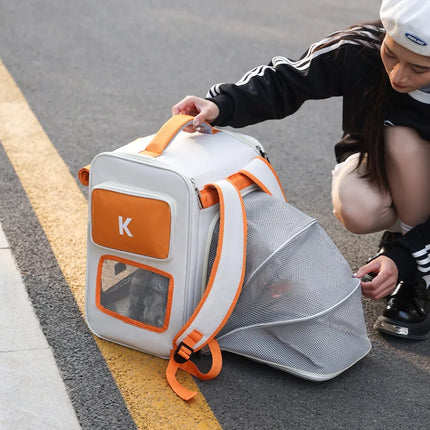 Large Space Foldable Cat Carrier Backpack - 32x42x26cm, Escape-Proof, up to 8kg, Pink/Orange/Brown/Green