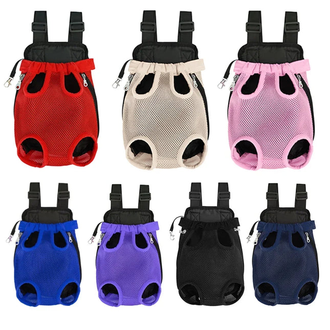 Adjustable Nylon Pet Double Shoulder Backpack - Legs-Out, S/M/L/XL, Hiking & Camping, 7 Colors