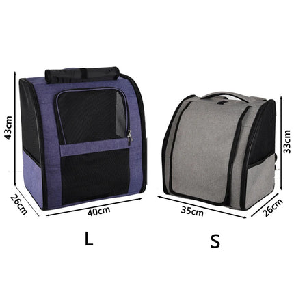 Foldable Oxford Cat Carrier Backpack - S(35x26x33cm) / L(40x26x43cm), Chest Strap, Gray/Purple