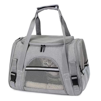 Oxford Soft-Sided Pet Carrier - 43x28x25cm, 3 Entrances, Plush Mat, up to 10kg, Black/Gray