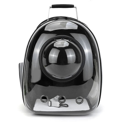 Transparent Space Capsule Pet Backpack - 35x25x42cm, 9 Vents, Side Pocket, Black