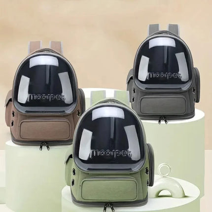 180° Transparent Bubble Pet Carrier Backpack - Breathable Oxford, Army Green/Brown/Gray