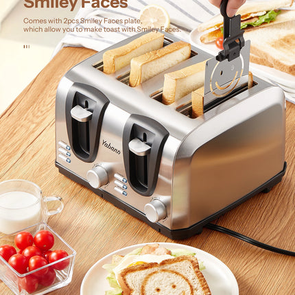Yabano 4 Slice Toaster, Toaster with Extra Wide Slot and 7-Shade Settings, Defrost and Reheat Function