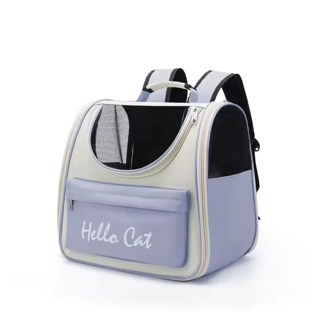 Oxford PVC Pet Carrier Backpack - 37x25x34cm, Windproof, Breathable, Blue/Green/Pink/Purple