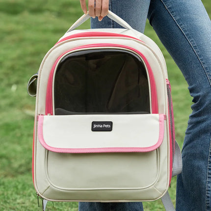 Double-Sided Transparent Space Cabin Pet Backpack - Large Capacity, Plum/Gray/Orange/Light Green