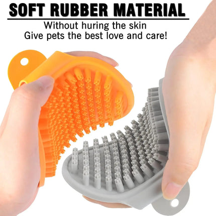Dog Bath & Grooming Brush with Rubber Bristles - Adjustable Ring Handle for Dogs & Cats