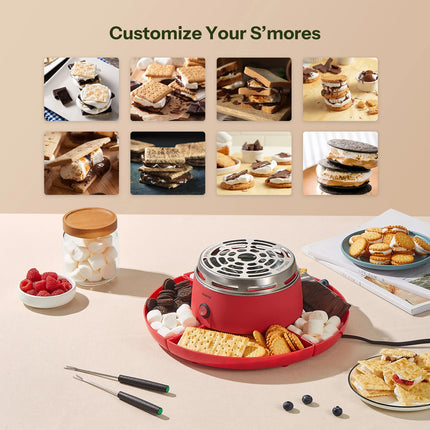S'mores Maker Tabletop Indoor, Reemix Flameless Electric Marshmallow Roaster with 4 Detachable Trays & 6 Roasting Forks