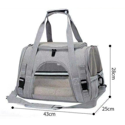 Oxford Soft-Sided Pet Carrier - 43x28x25cm, 3 Entrances, Plush Mat, up to 10kg, Black/Gray