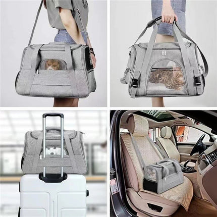 Oxford Soft-Sided Pet Carrier - 43x28x25cm, 3 Entrances, Plush Mat, up to 10kg, Black/Gray