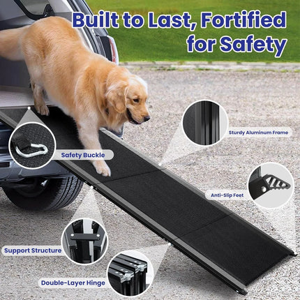 Folding Dog Ramp for Car - Extra Long Non-Slip Ramp for Large Dogs, Supports up to 250lbs