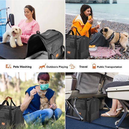 Hands-Free Cat Carrier Bag - 45x35x33cm, Car Seat Belt & Shoulder Strap, up to 15lbs