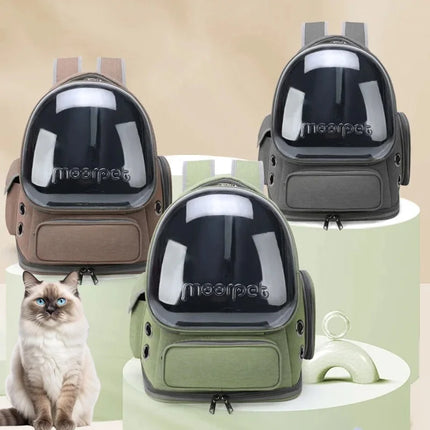 Breathable Nylon Pet Cat Carrier Bag - Outdoor Travel Backpack, 42x27x34cm, Green/Grey/Khaki