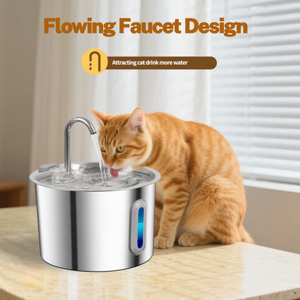 Stainless Steel Pet Water Fountain 2.2L - Automatic Dispenser with Filter System