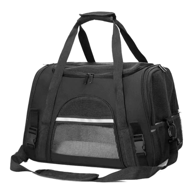 Oxford Soft-Sided Pet Carrier - 43x28x25cm, 3 Entrances, Plush Mat, up to 10kg, Black/Gray