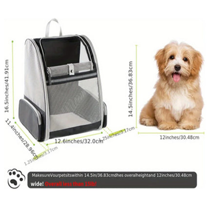 Foldable Breathable Pet Cat Carrier Bag - Outdoor Travel Backpack, 32x28x41cm, Grey/Pink/Black