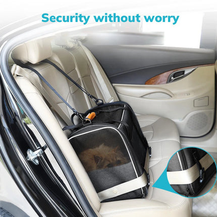 Hands-Free Cat Carrier Bag - 45x35x33cm, Car Seat Belt & Shoulder Strap, up to 15lbs
