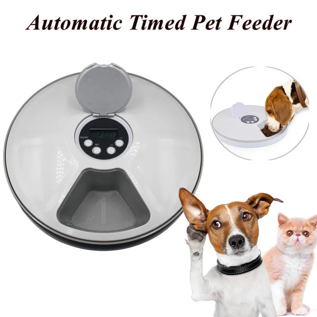 Automatic Pet Feeder - 6 Meals 6 Grids LCD Timer, Music Reminder, Dry Food Dispenser for Cats & Dogs