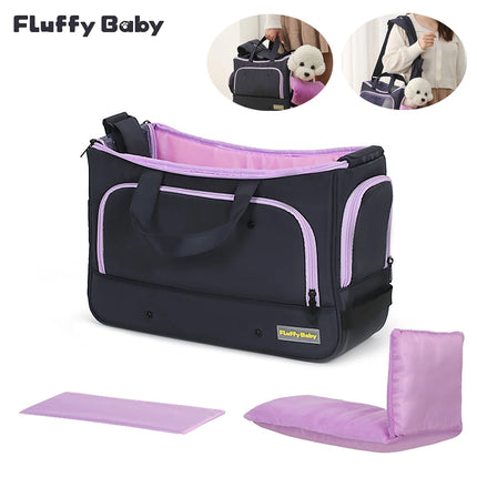 Airline Approved Pet Crossbody Carrier Bag - 3-Sided Mesh, up to 15lbs, Purple/Yellow