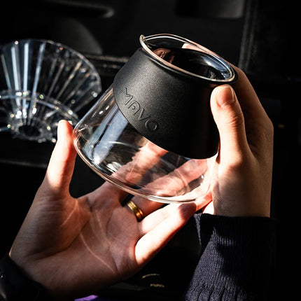 MAVO Pour-Over Coffee Set : Grinder+Dripper+300ml Glass Server+Kettle+Thermometer+Paper Filter Included,Coffee Box Easy To Carry