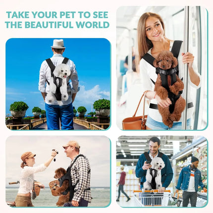 Hands-Free Front Dog Carrier Backpack - Thickened Sponge, Adjustable S/M/L/XL, Black