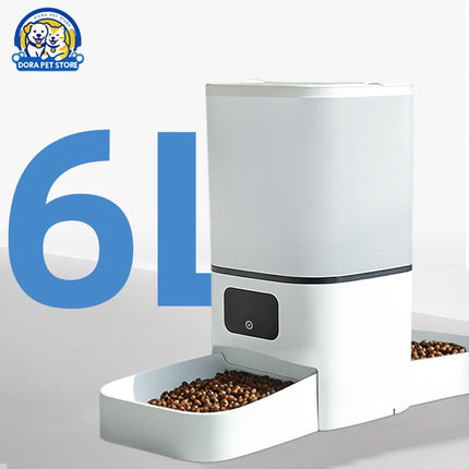 6L Smart Automatic Pet Feeder with Adjustable Camera - LCD Timer, Rechargeable + Battery Backup