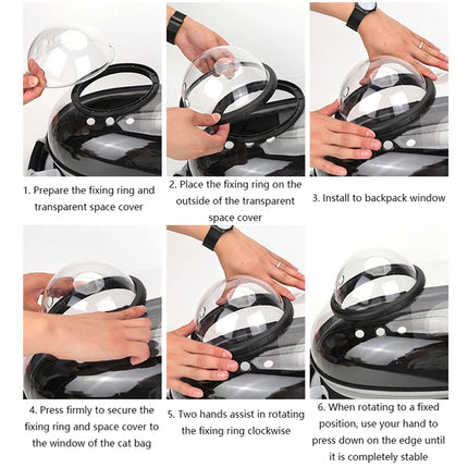 Transparent Space Capsule Pet Backpack - 35x25x42cm, 9 Vents, Side Pocket, Black