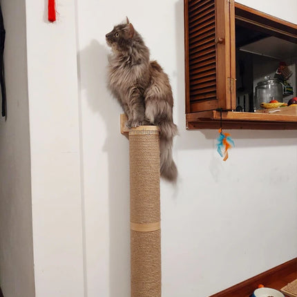 Cat Scratching Post Wall Furniture Wood Wall Mounted Kitten Scratcher Tree Tower Toys Thicker Column for Indoor Cats Accessories