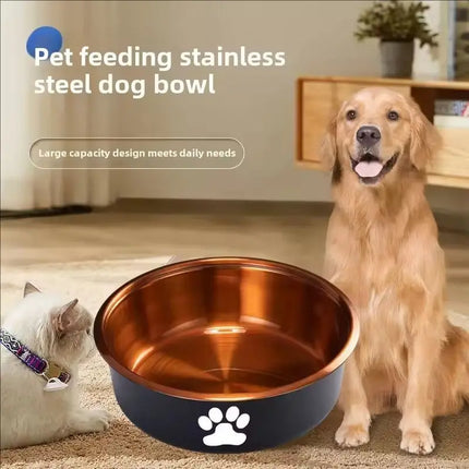 Non-Slip Stainless Steel Pet Dog Bowl - S/M/L, Gold or Brown for Dogs & Cats